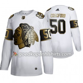 Chicago Blackhawks Corey Crawford 50 Adidas 2019-2020 Golden Edition Wit Authentic Shirt - Mannen